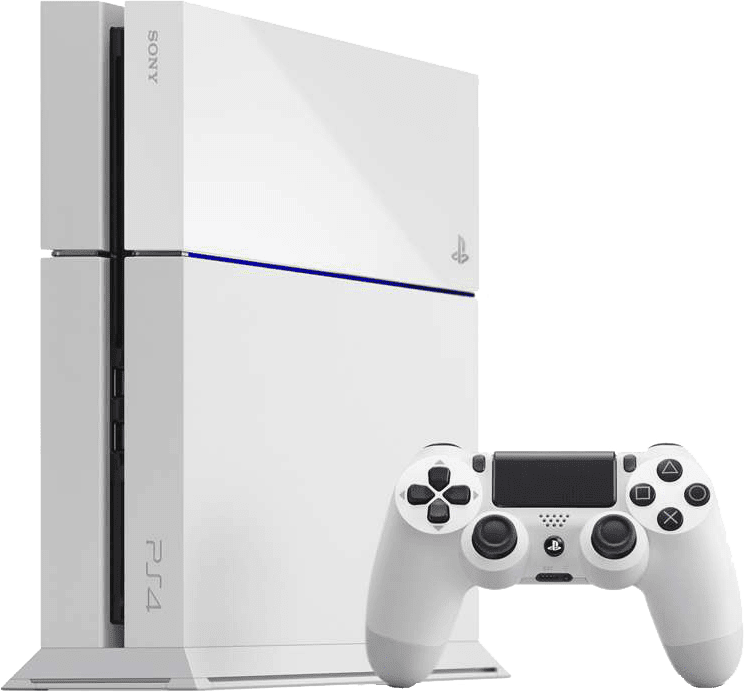 PlayStation 4主機與控制器 壁紙 — 一部純白色嘅 PlayStation 4 主機同埋配對嘅手掣，企喺純綠色背景前面。
