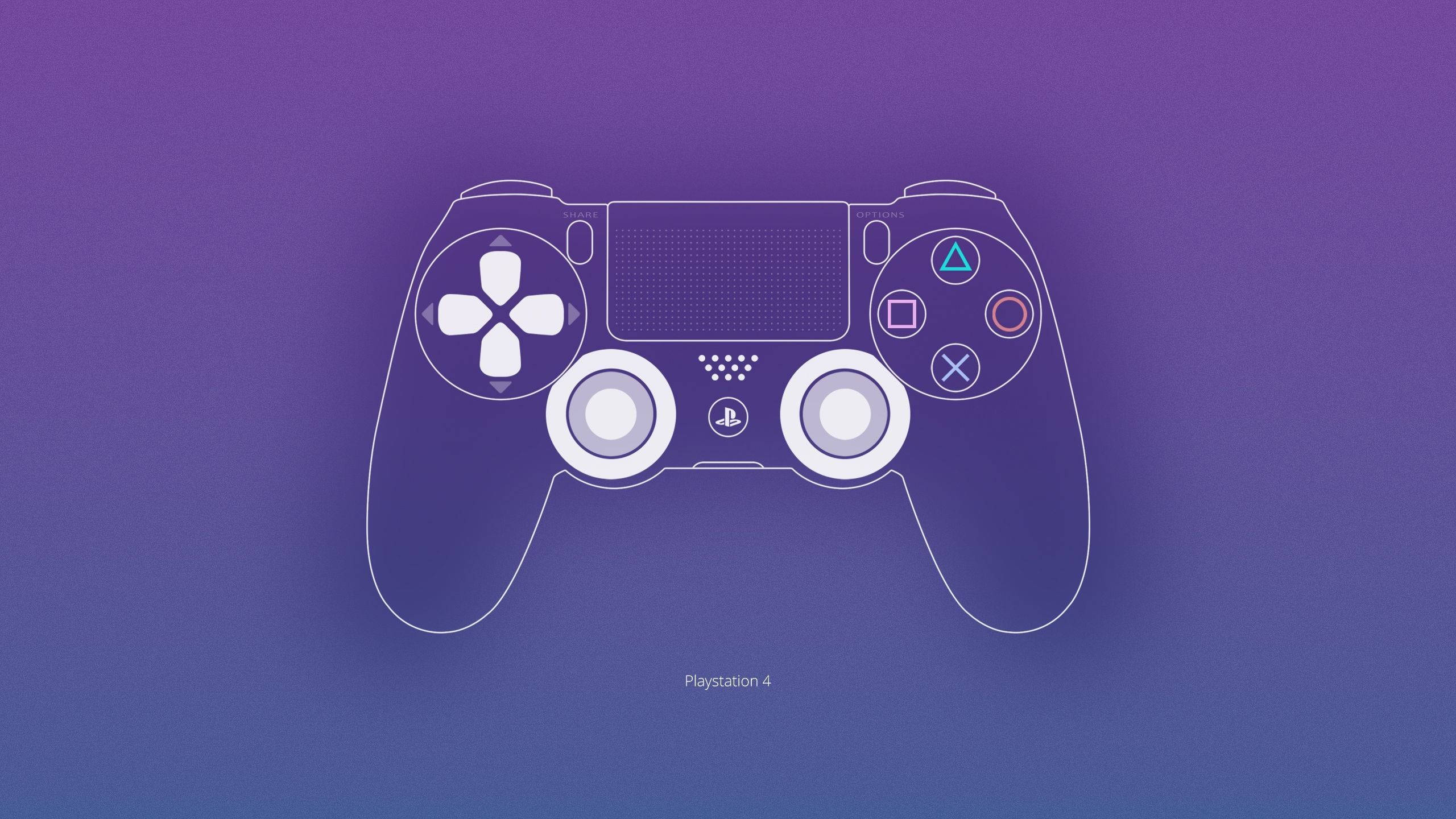 紫色 桌布 壁紙 — PlayStation 4 手掣的簡約線條輪廓，在紫色漸變背景上柔和發光。