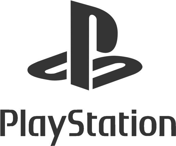 PlayStation 藍色背景標誌 壁紙 — 標誌性的PlayStation標誌以灰階呈現，在純黑背景上以簡潔字體突出顯示。