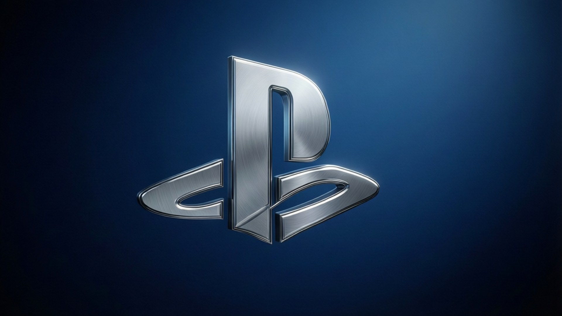 深藍色漸變背景上閃亮的銀色 PlayStation 標誌