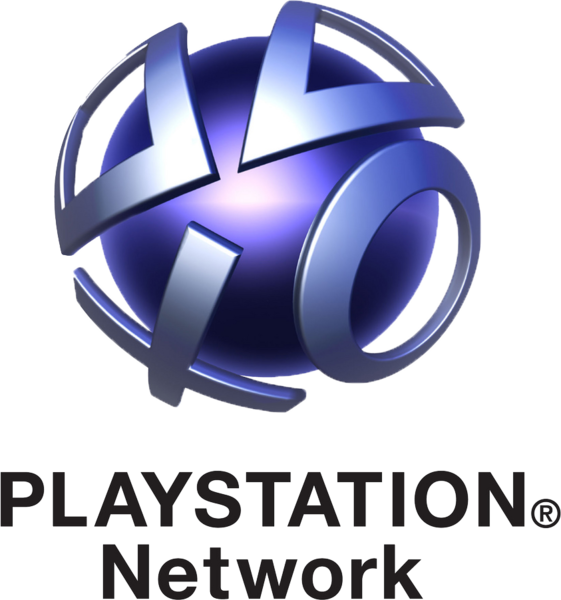 PlayStation Network 3D標誌 壁紙 — 在黑色背景上，帶有金屬環和漸變球體的閃亮藍色PlayStation Network標誌。