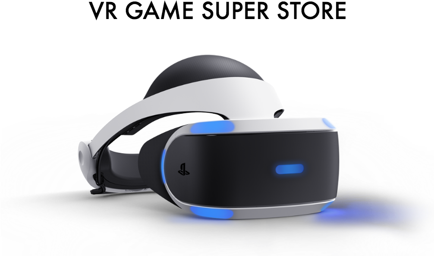 PlayStation VR頭戴裝置展示 壁紙 — 一個時尚的PlayStation VR頭戴式裝置，帶有發光的藍色燈光，放置在黑色背景上的柔軟白色雲朵上。