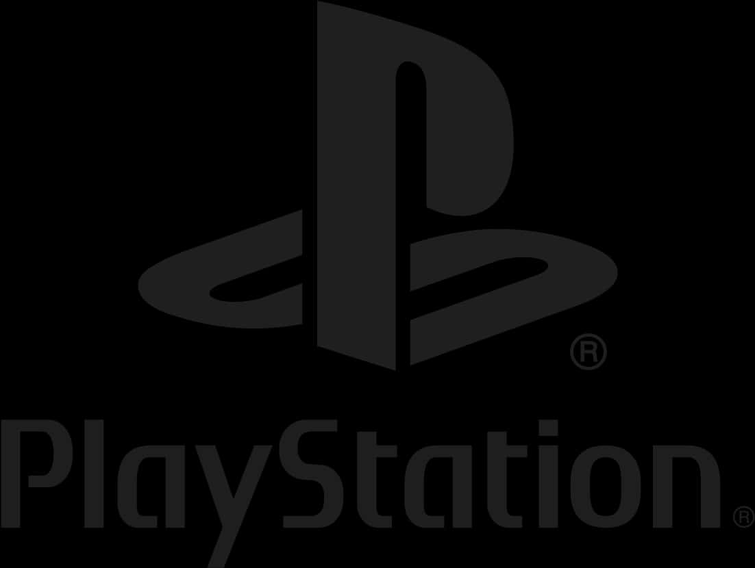 PlayStation 標誌 黑白單色 壁紙 — 深灰色的標誌性PlayStation標誌在純黑色背景上突出顯示，品牌名稱位於下方。