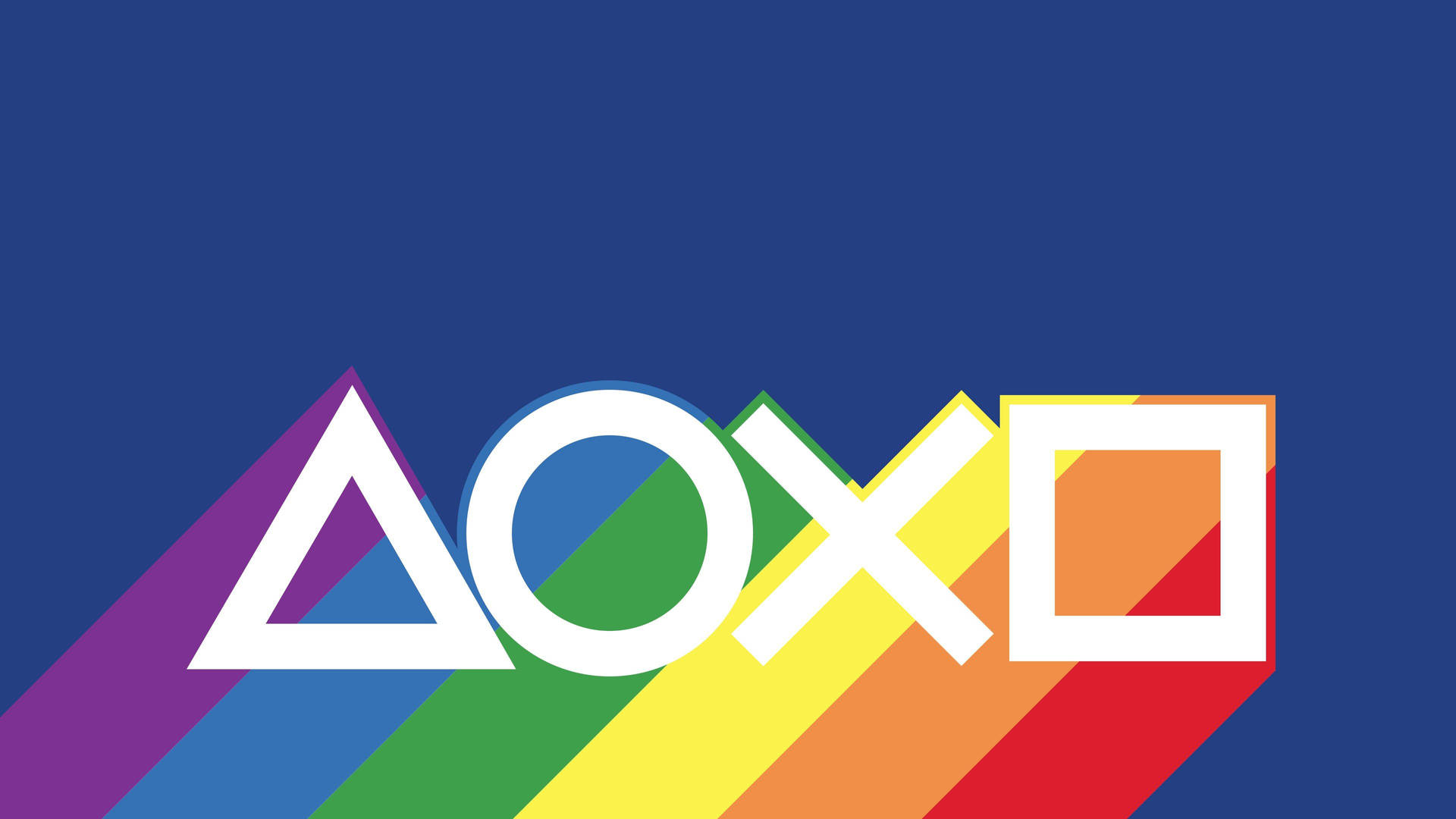 PlayStation 標誌在藍色背景上帶有彩虹條紋