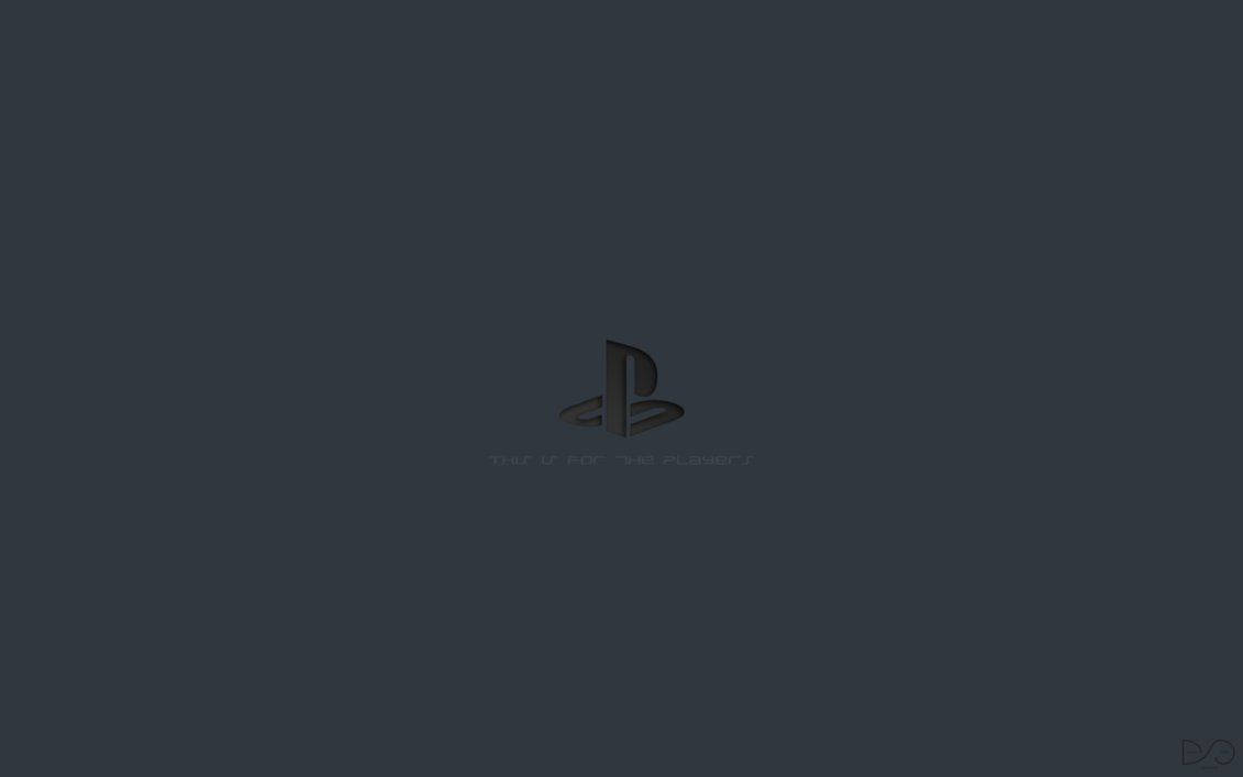 深灰色背景上的PlayStation標誌，下方有模糊文字。