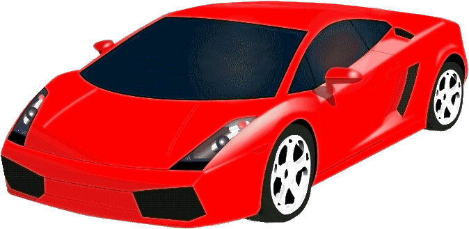 紅色跑車插畫.PNG 壁紙 — 一輛光澤的紅色跑車，配備白色車輪和黑色飾件，以3D渲染的攝影棚拍攝展示。