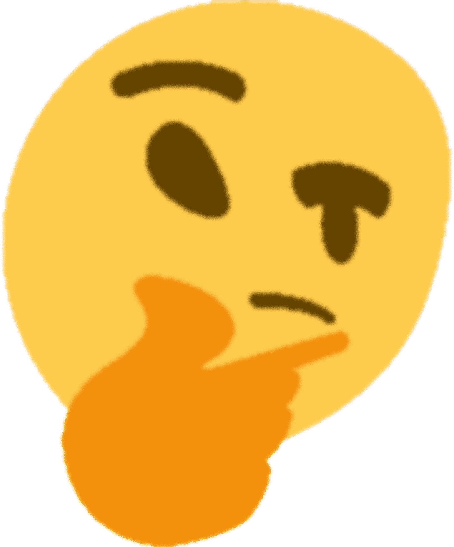 思考表情符號_沉思.PNG 壁紙 — 一個黃色表情符號臉，一隻眼睛閉著，手指放在下巴上，呈現思考姿勢。