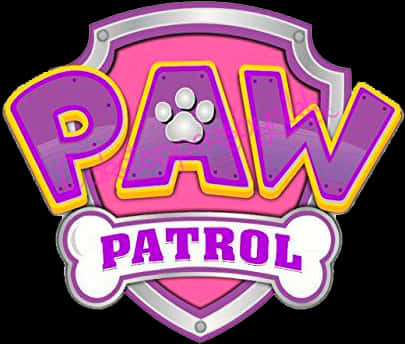 汪汪隊立大功標誌.PNG 壁紙 — 鮮豔的粉紅色和紫色 Paw Patrol 標誌，帶有粗體 3D 字母和骨頭形狀的橫幅。