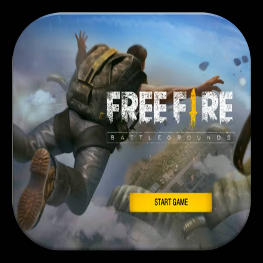 免費火拼 開始遊戲 PNG 壁紙 — 一名士兵在Free Fire遊戲標誌中，穿過暴風雨的天空跳傘到一個被戰爭蹂躪的戰場。