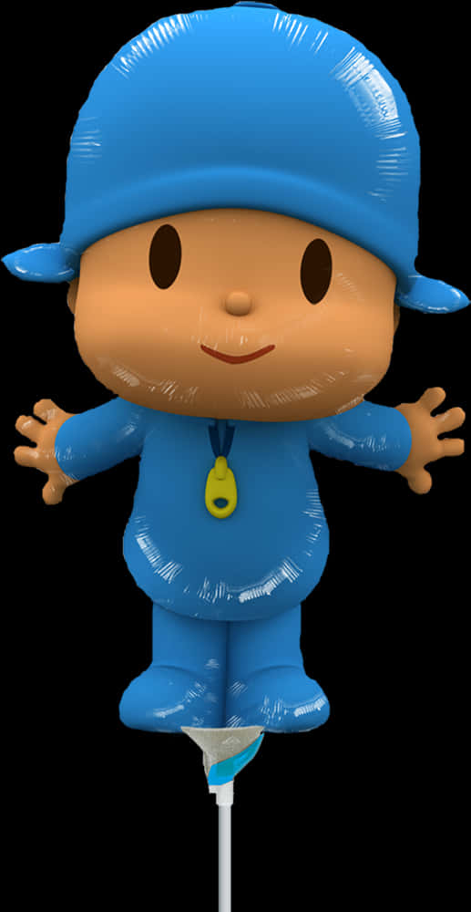 Pocoyo 藍色服裝角色 壁紙 — 一個開心的藍色卡通角色氣球，雙臂張開，頸上掛著一個黃色標籤。
