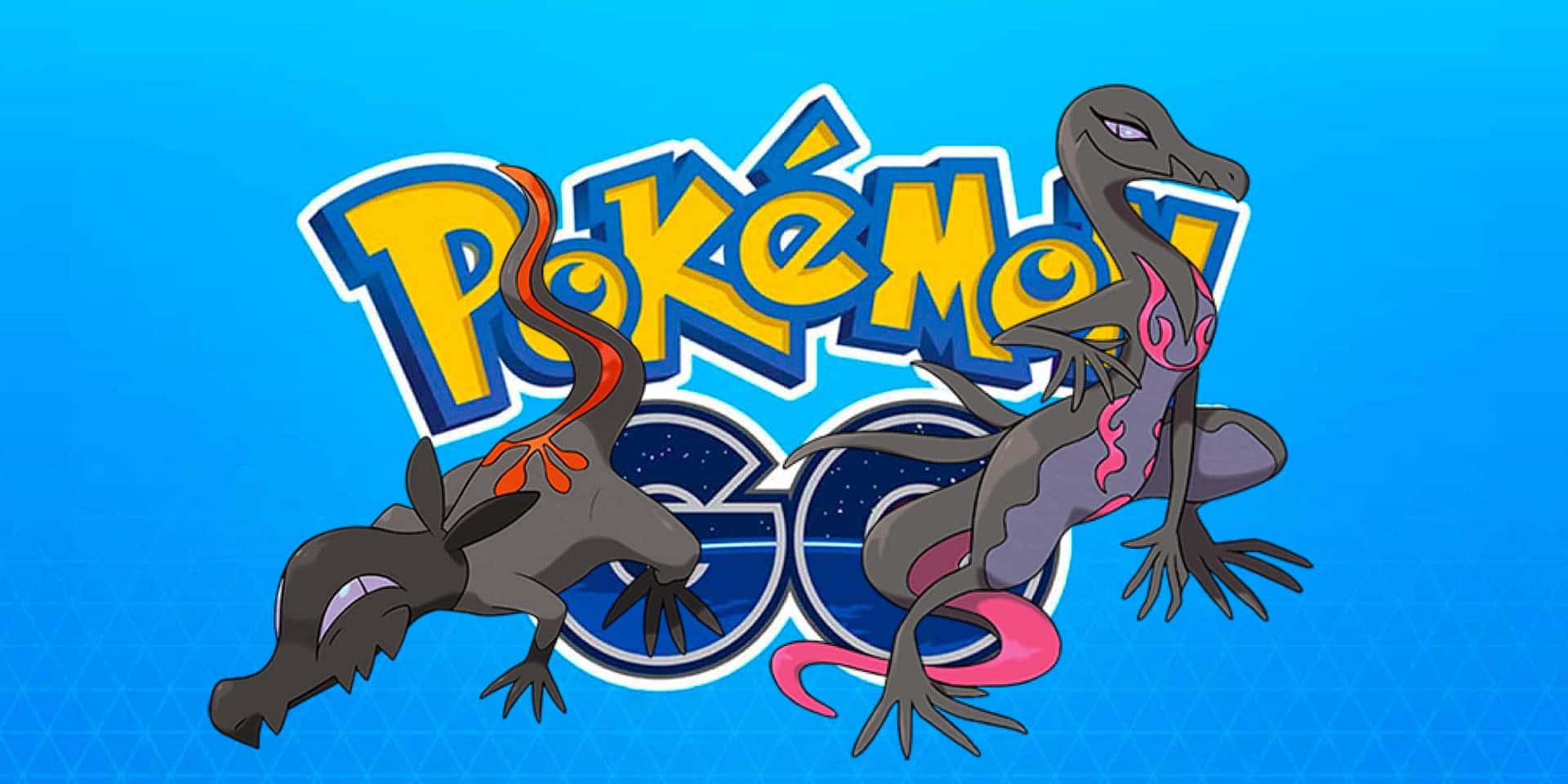 兩個比卡超角色喺藍色背景上嘅 Pokémon GO 標誌前面。