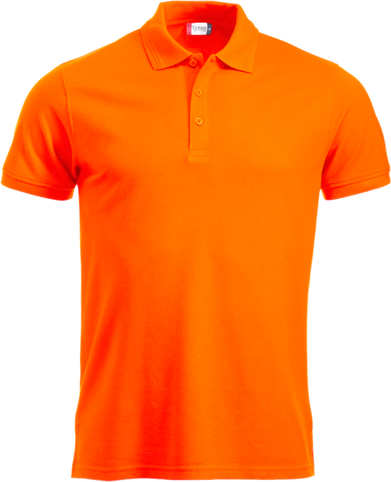 亮橙色Polo衫 壁紙 — 鮮豔的橙色 Polo 衫，有三顆鈕扣和領子，展示在亮綠色背景上。