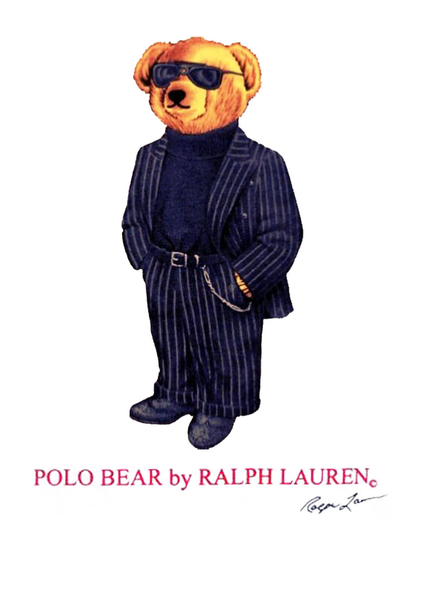 Ralph Lauren 的 Polo Bear 穿著太陽眼鏡和細條紋西裝。 — 熊 壁紙