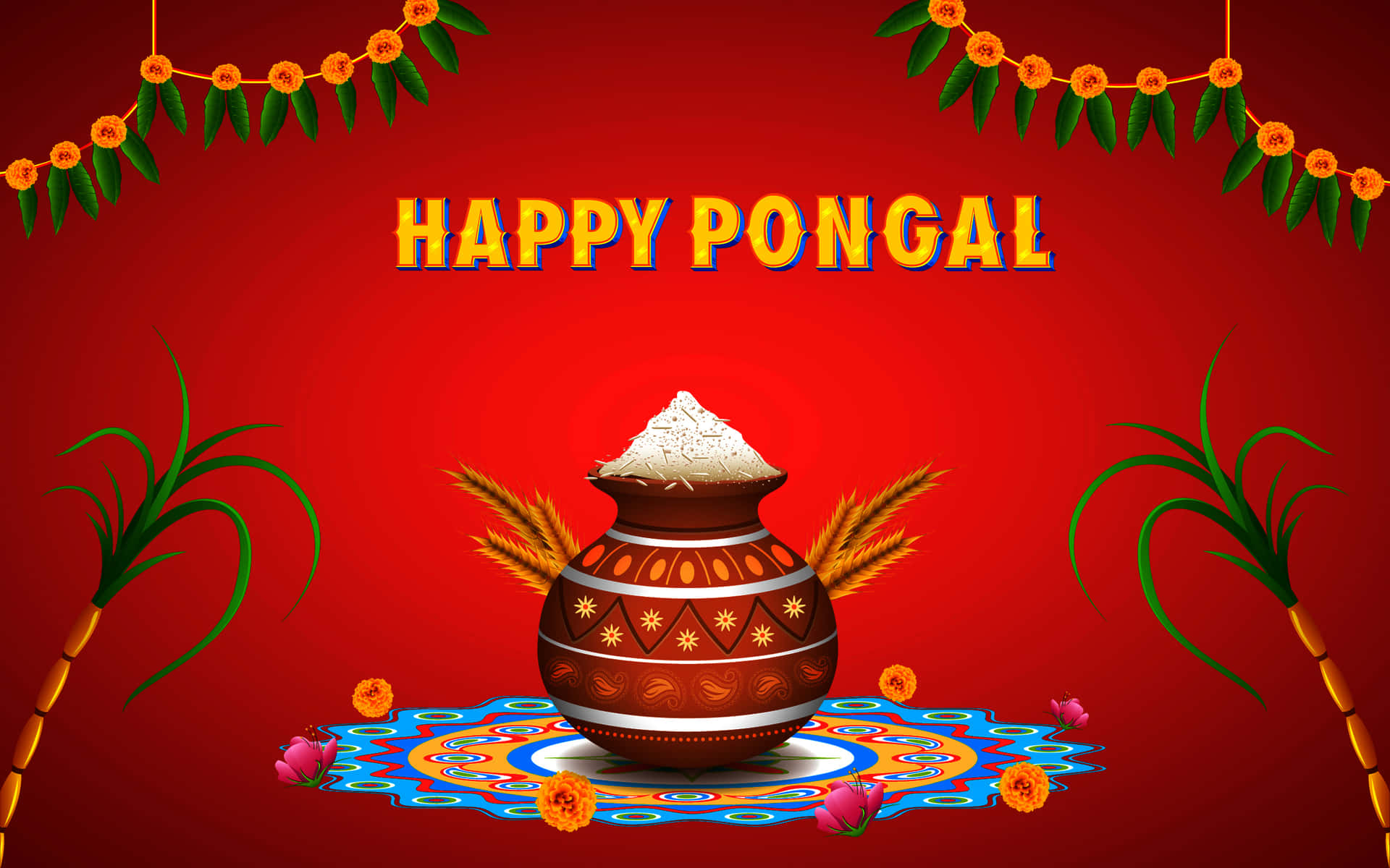 快樂Pongal節日插圖，裝飾鍋和rangoli