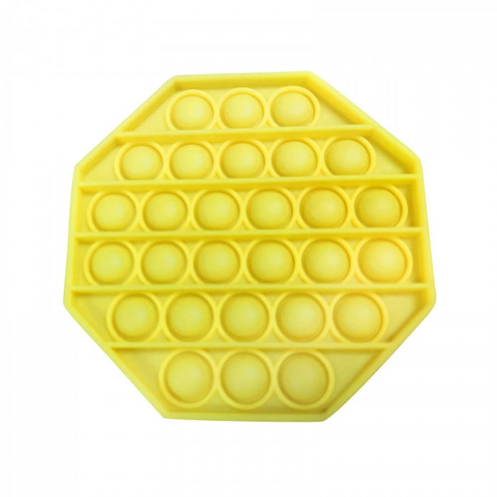 亮黃色Pop It 壁紙 — 一個亮黃色八角形減壓玩具，上面有凸起的泡泡行，背景為乾淨的白色。