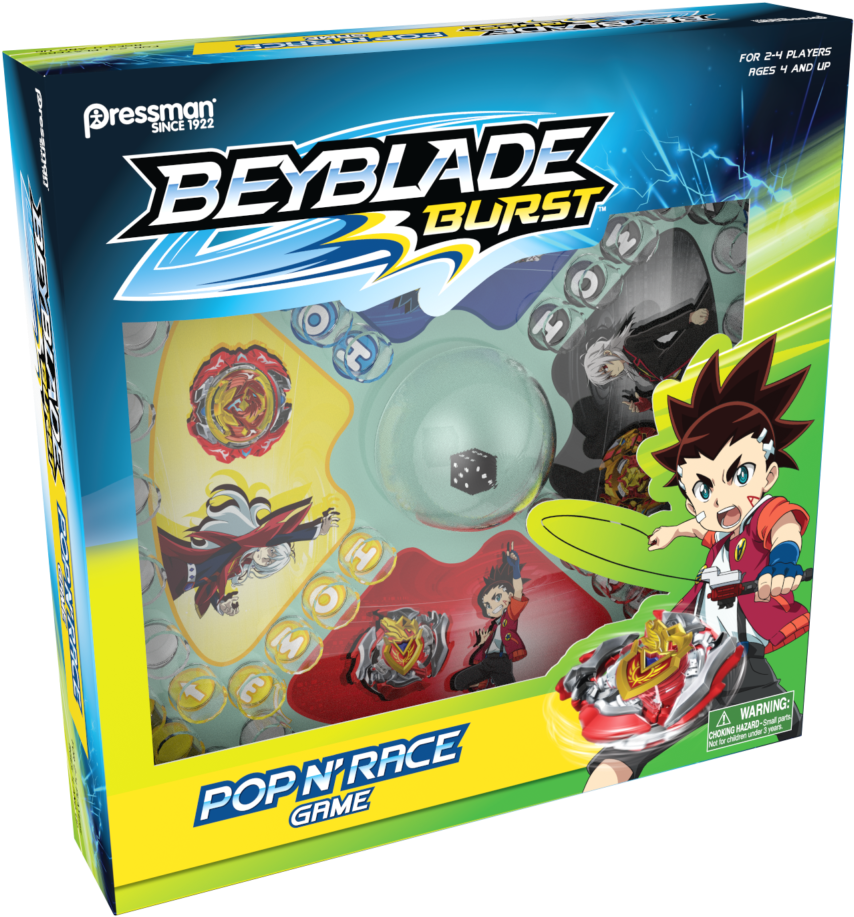 陀螺爆發Pop N' Race遊戲盒 壁紙 — 充滿活力的Beyblade Burst Pop N Race遊戲盒， featuring 動漫角色和旋轉陀螺的動態動作。