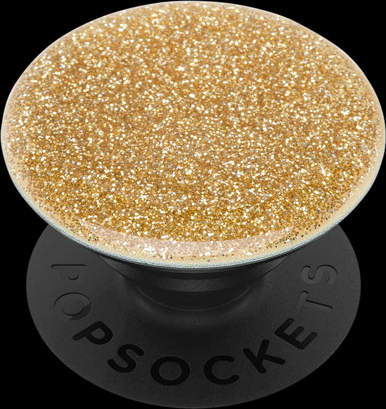 金色閃粉PopSocket產品圖 壁紙 — 金色閃粉 PopSockets 手機握把，黑色底座，純黑背景。
