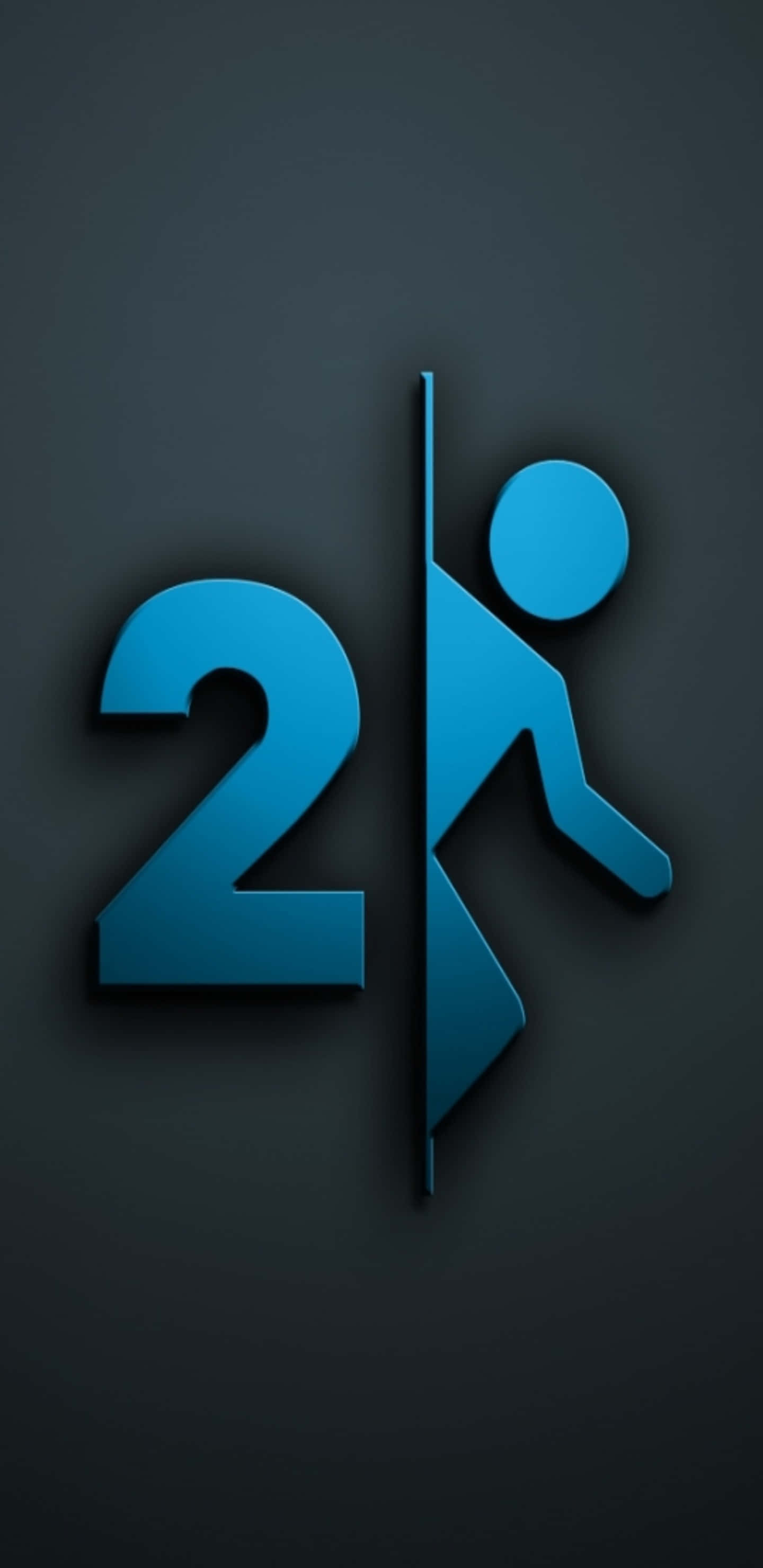 Portal 2 中的藍色圖標壁紙 壁紙 — 一個時尚的藍色2k標誌，設計中融入了一個風格化的跑步者形象，背景為深色漸變。