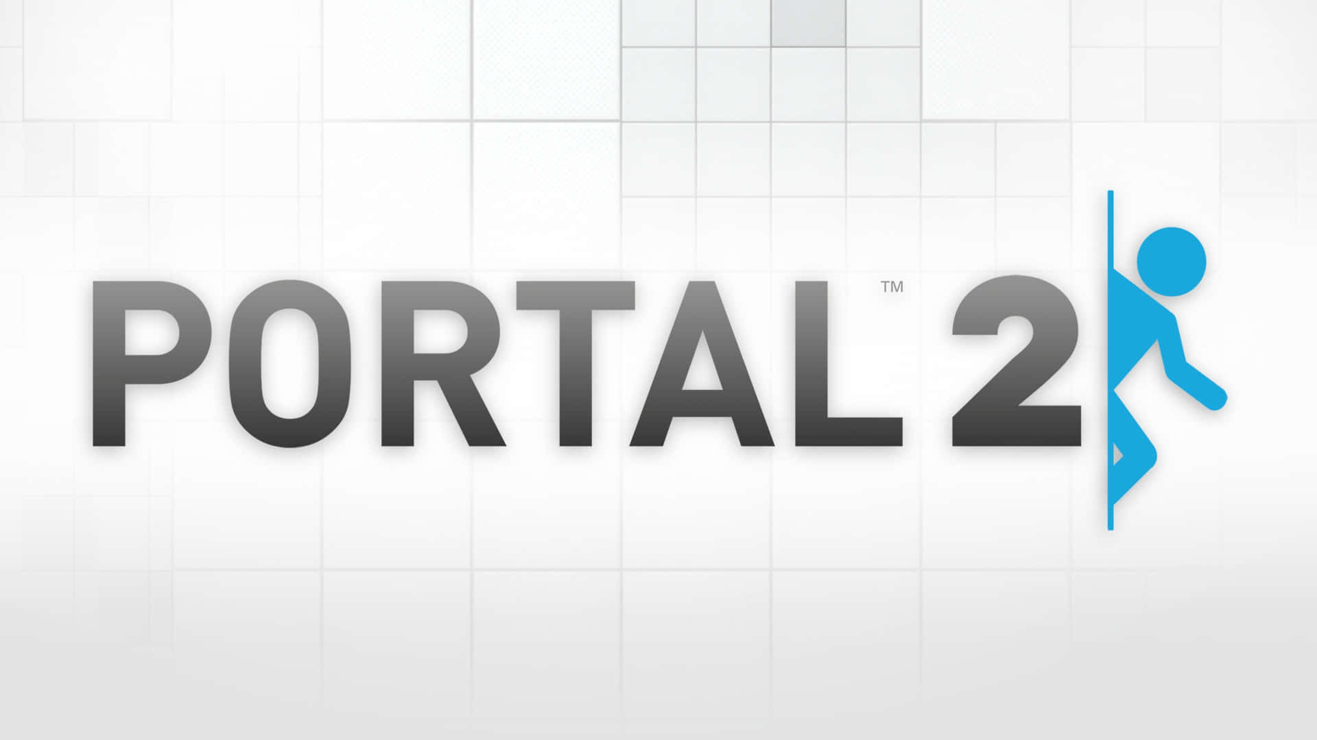 Portal 2 遊戲標誌，帶有藍色火柴人圖案，背景為瓷磚