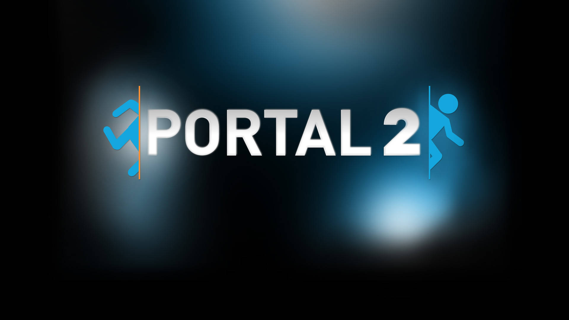 Portal 2 藍色標誌 壁紙 — Portal 2 標誌在帶有風格化傳送門圖標的深色漸變背景上發出藍光。