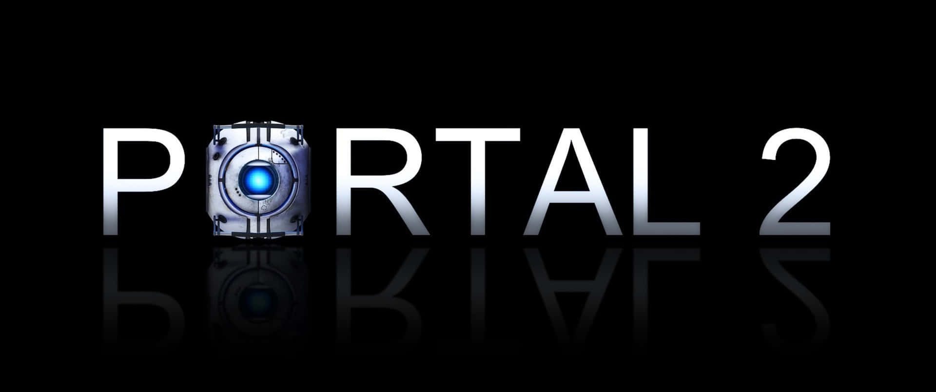 在黑色反光表面上發出藍色光芒的 Portal 2 標誌