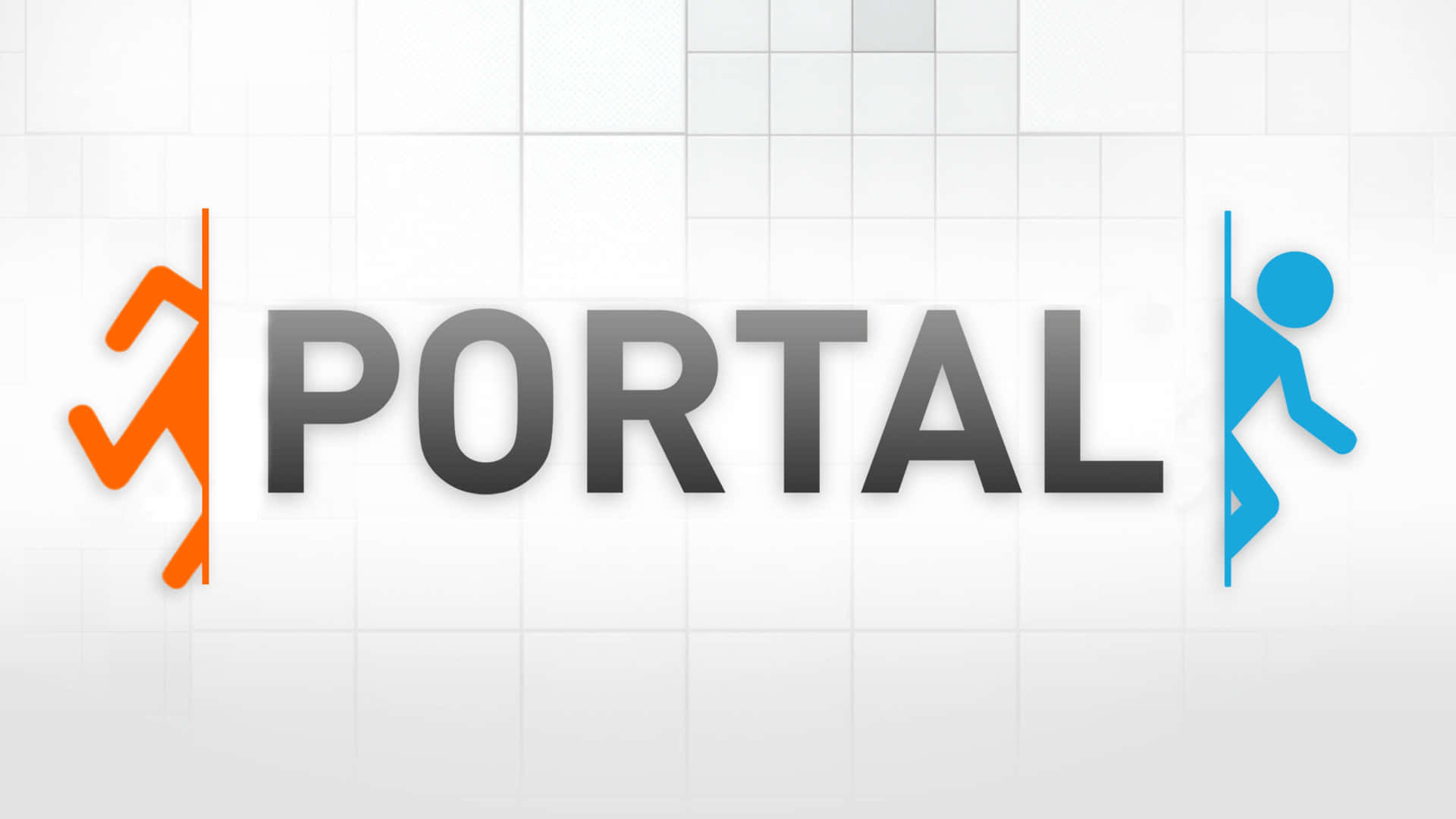 Portal 遊戲標誌，帶有橙色和藍色火柴人攀爬垂直線條。