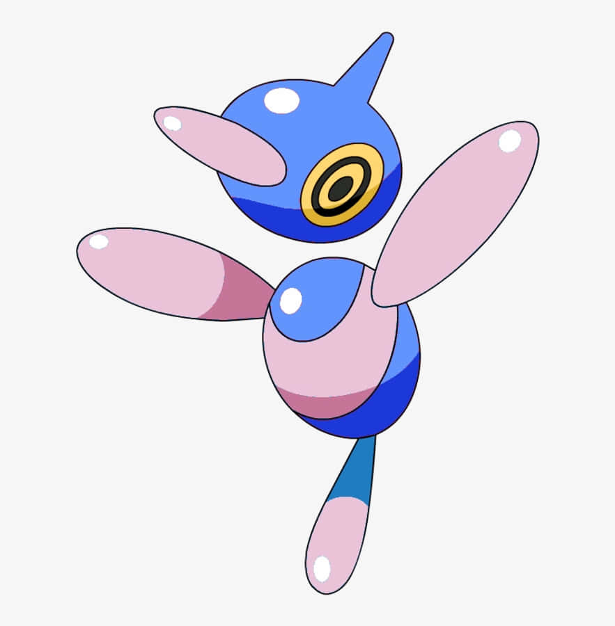 Porygon Z — 最終虛擬寶可夢 壁紙 — 一個風格化的藍色和粉紅色卡通生物，有大眼睛和翼狀附肢，在純色背景上漂浮。