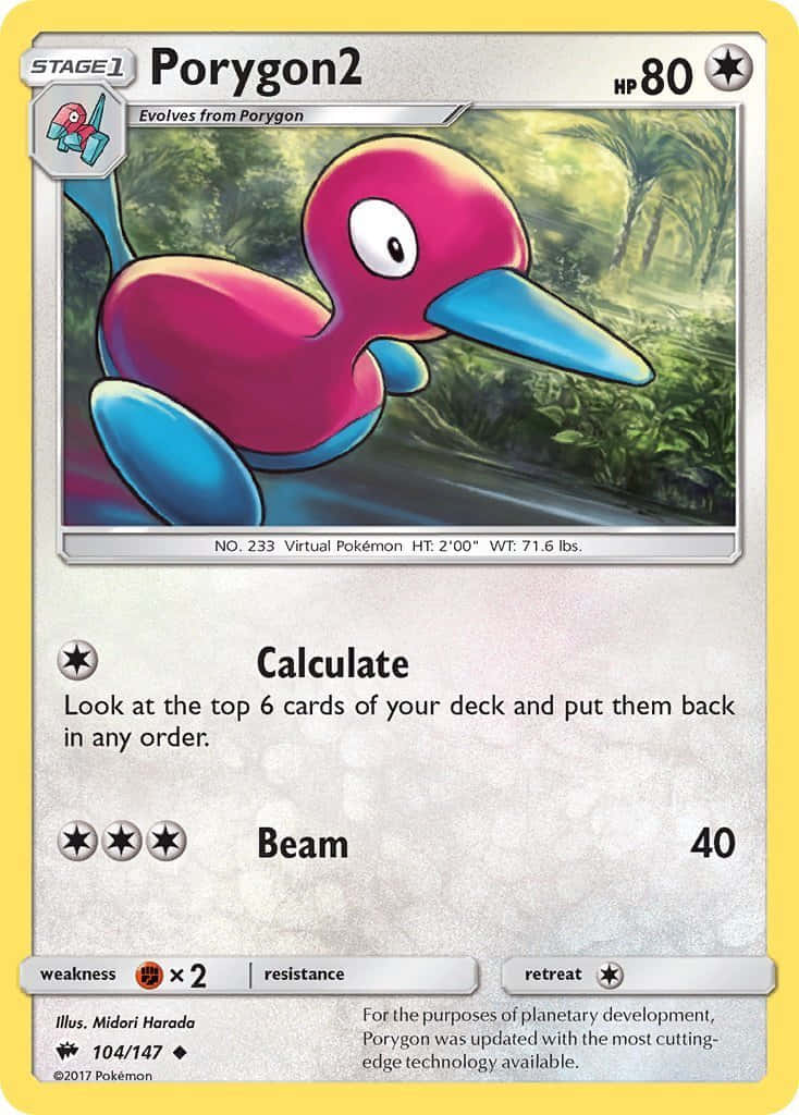 Porygon2 寶可夢卡牌，帶有叢林背景和遊戲統計數據。
