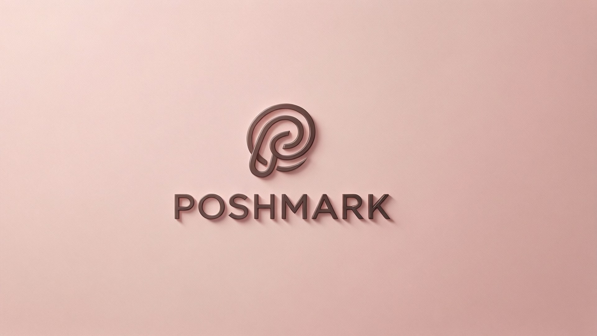 桌布 壁紙 — Poshmark 標誌以金屬青銅色居中顯示在柔和的粉紅色漸變背景上，帶有細微陰影。