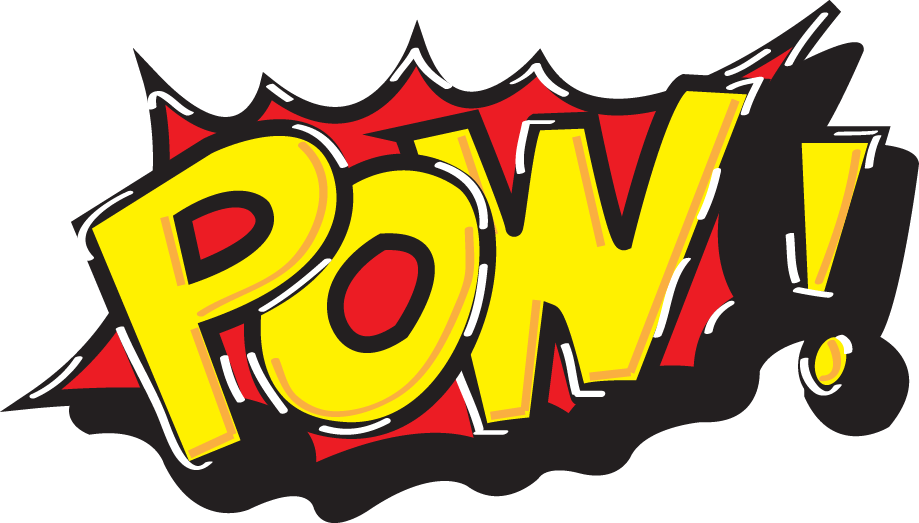 漫畫風格POW爆炸字樣 壁紙 — 大膽的黃色POW文字，以漫畫風格呈現，搭配紅色和黑色爆炸背景。