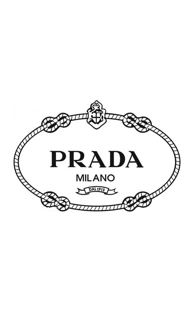 以Prada設定潮流 壁紙 — 簡約黑白Prada標誌，帶繩索邊框和徽章，背景純色。
