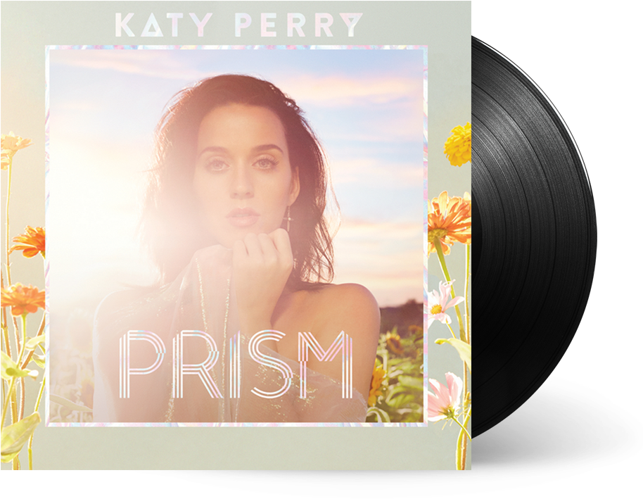 凱蒂·佩里《PRISM》專輯封面 壁紙 — Katy Perry 喺陽光普照嘅花田入面擺甫士，喺佢嘅《Prism》黑膠唱片封面。