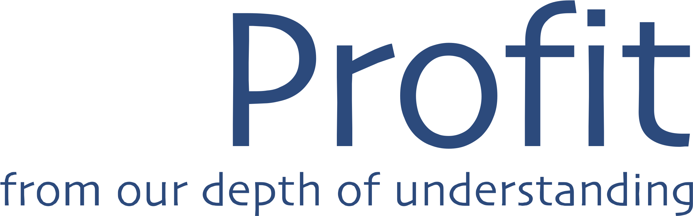 Profit標誌深度理解 壁紙 — 粗體藍色文字「Profit from our depth of understanding」顯示在純黑色背景上。