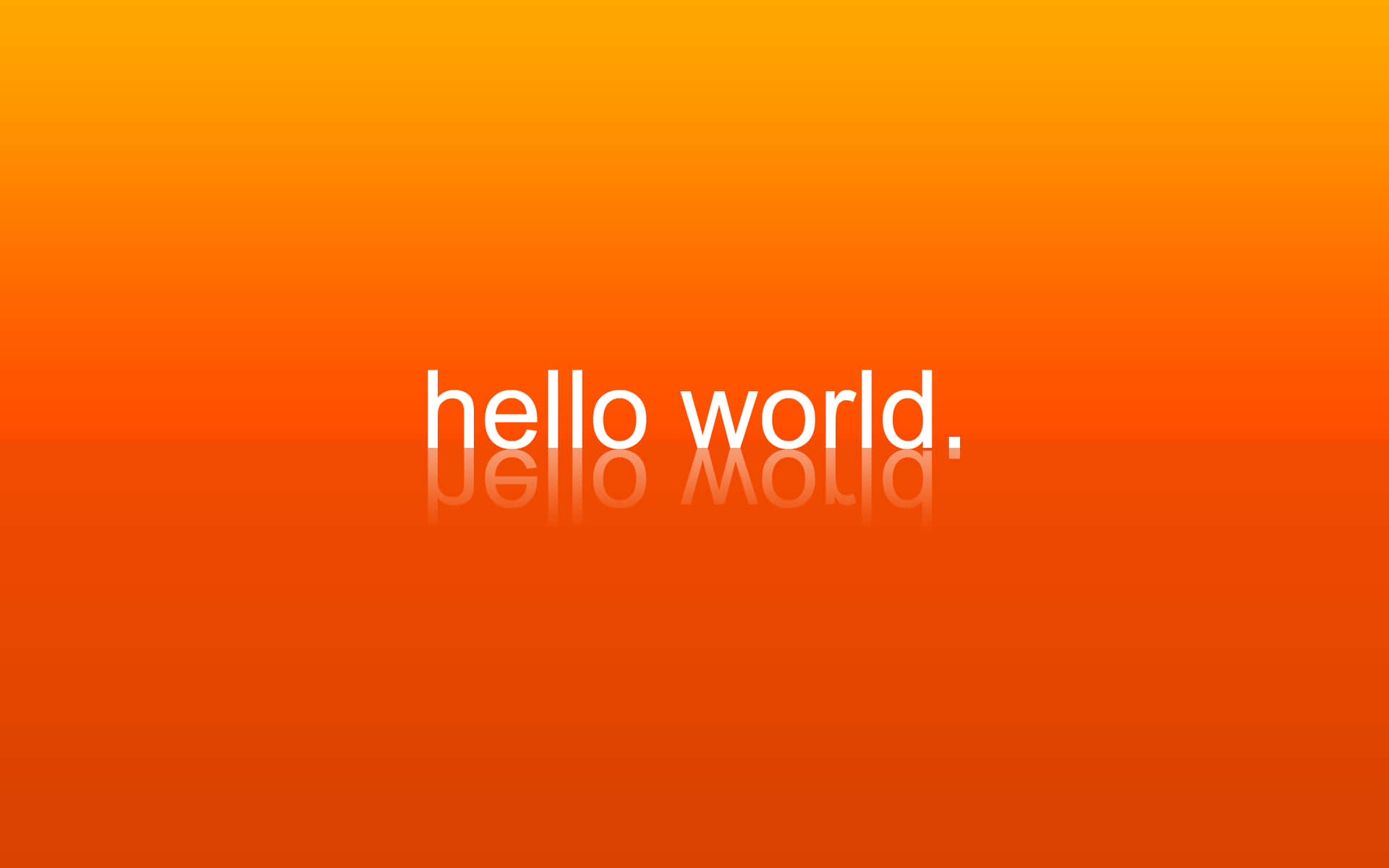 橙色漸變背景上帶有倒影的 hello world 文字