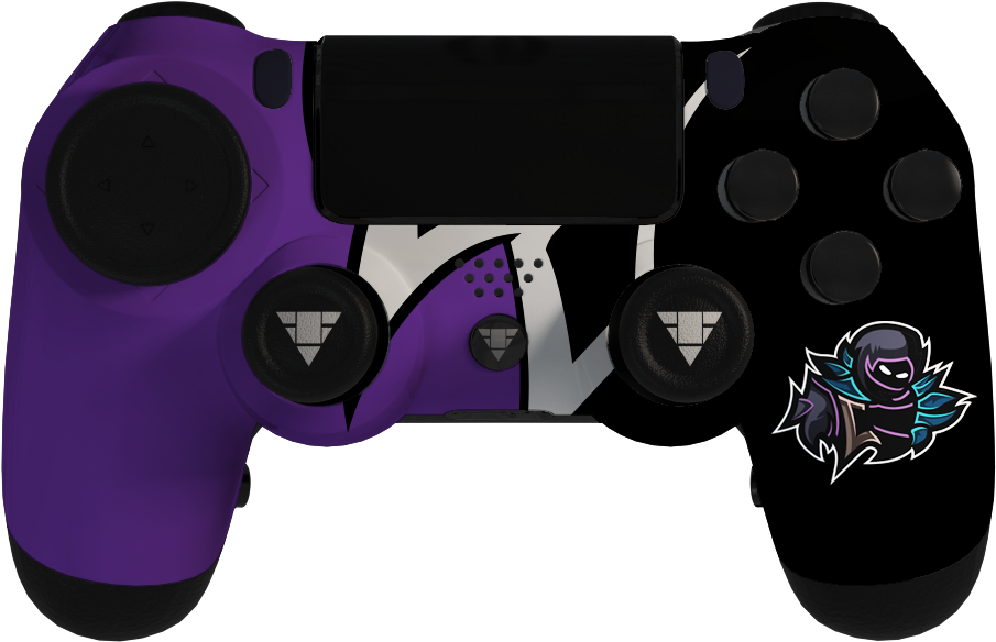 客製化紫黑PS4控制器 壁紙 — 一個紫色和黑色的 PlayStation 控制器，在深色背景上有忍者標誌。
