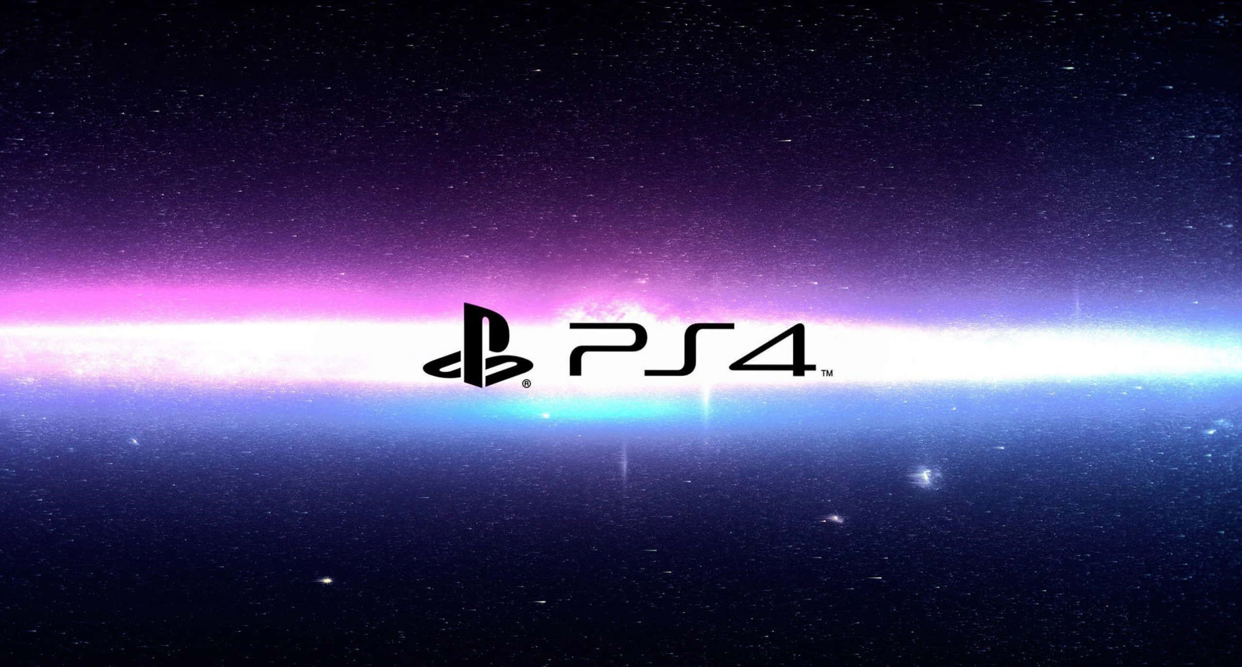 PS4 太空銀河主題 壁紙 — PS4 標誌在紫色藍色星雲和閃爍星星的宇宙背景下發光。