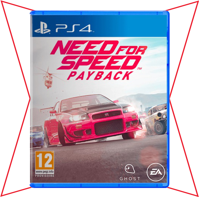 極速快感：報復 PS4遊戲封面 壁紙 — 一輛紅色跑車在塵土飛揚的道路上激進地飄移，其他車輛在明亮的天空下在其後競速。