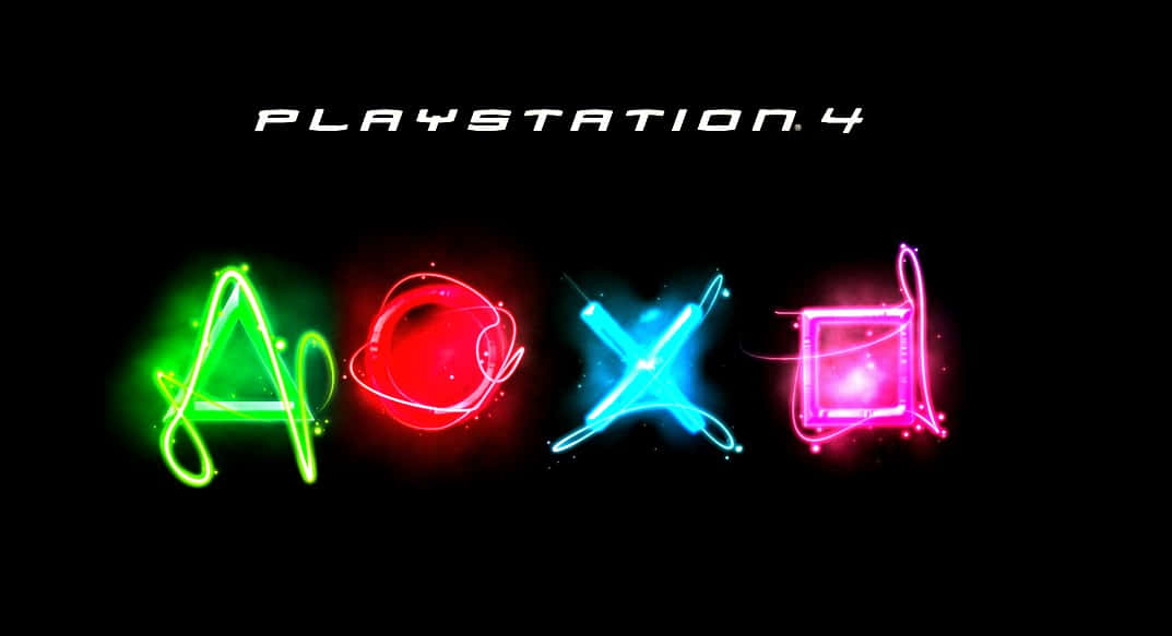 PlayStation 4 標誌，帶有綠色、紅色、藍色和粉紅色的發光符號。