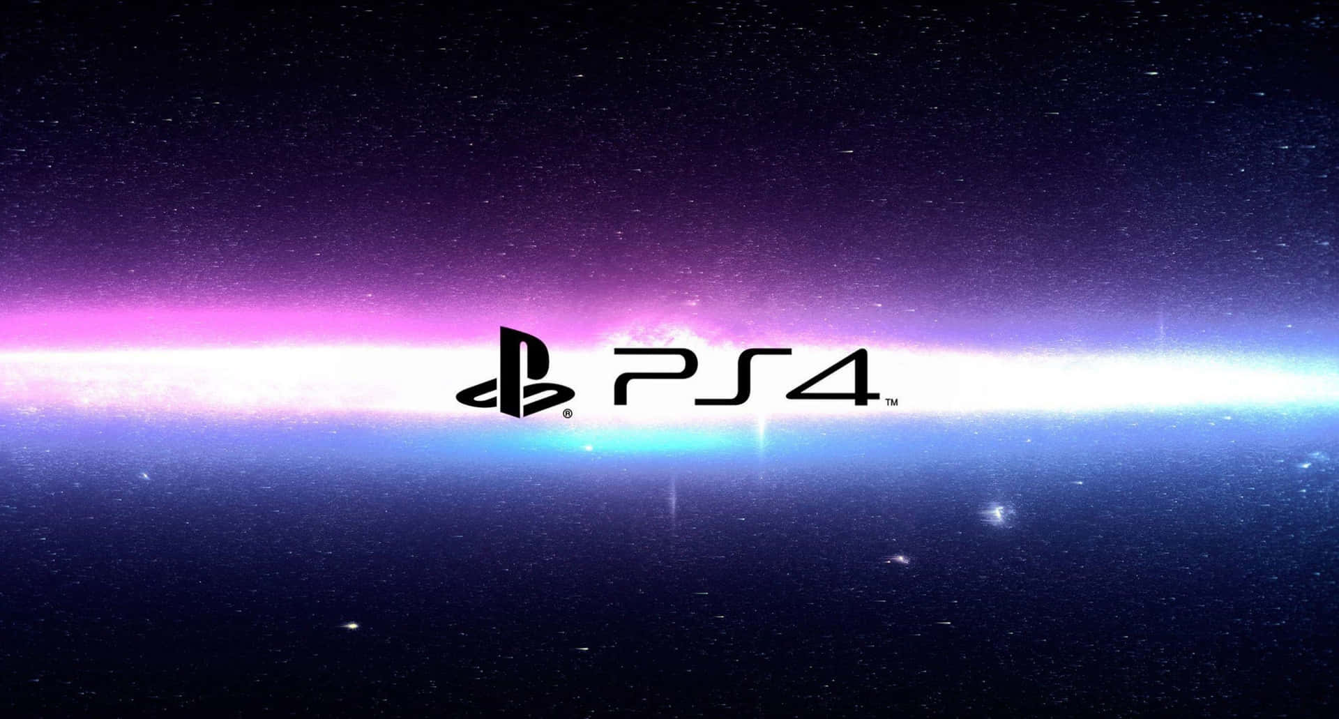 PS4 標誌居中於充滿活力的宇宙太空場景中，帶有紫色和藍色星雲。