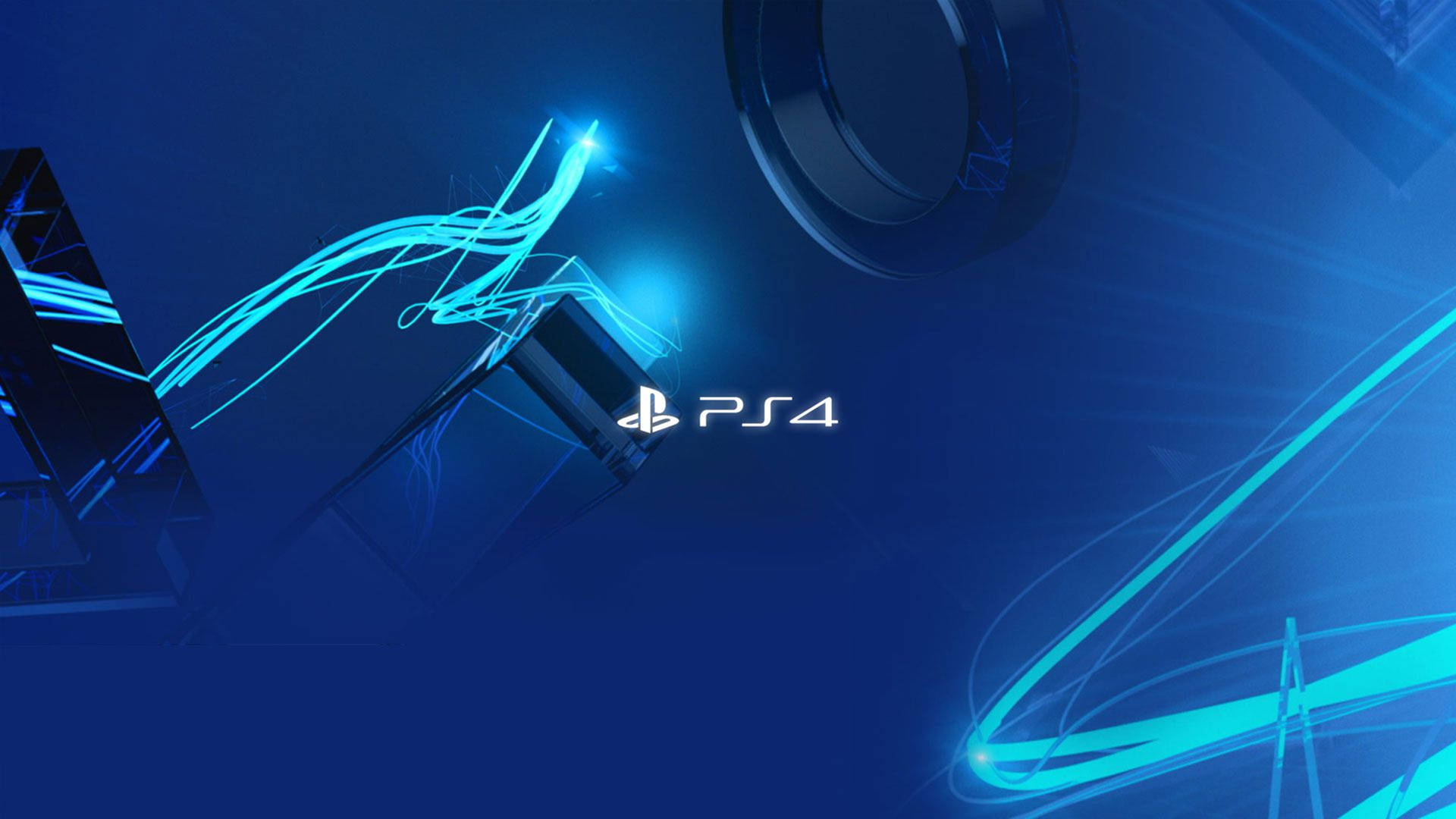 PS4主機在數位抽象場景中發出藍色光芒的光軌。