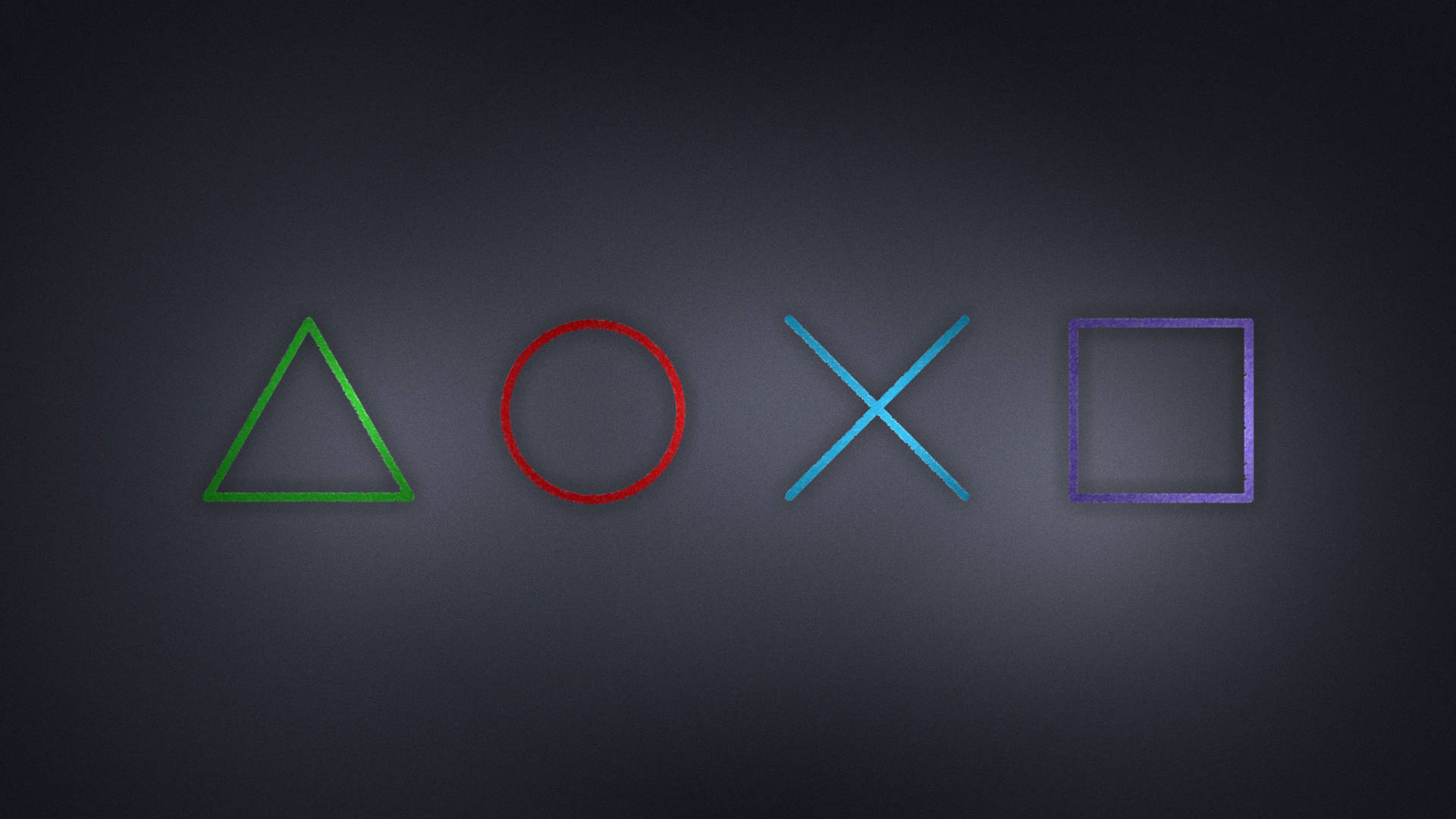 PlayStation控制器按鈕在深色背景上發出綠色、紅色、藍色和紫色光芒