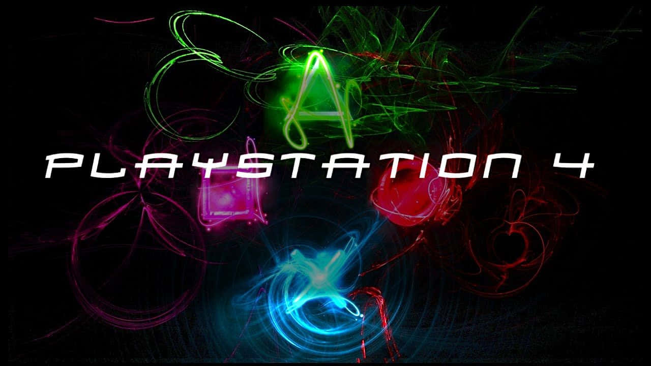 PlayStation 4 標誌被色彩繽紛的霓虹燈條環繞。