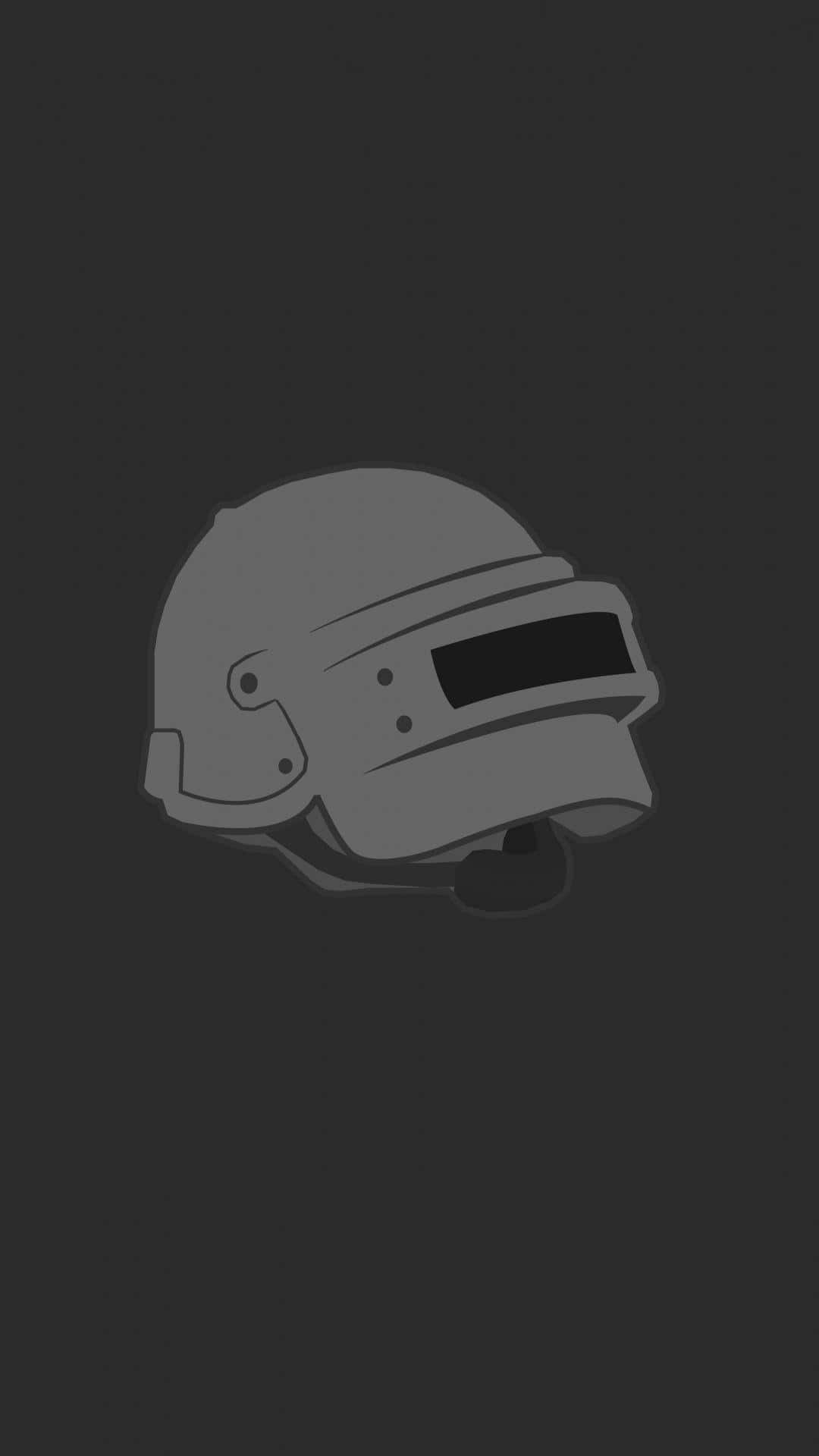 PUBG iPhone 頭盔向量插圖壁紙 壁紙 — 一個極簡灰色戰鬥頭盔，帶有面罩，居中在深灰色背景上。