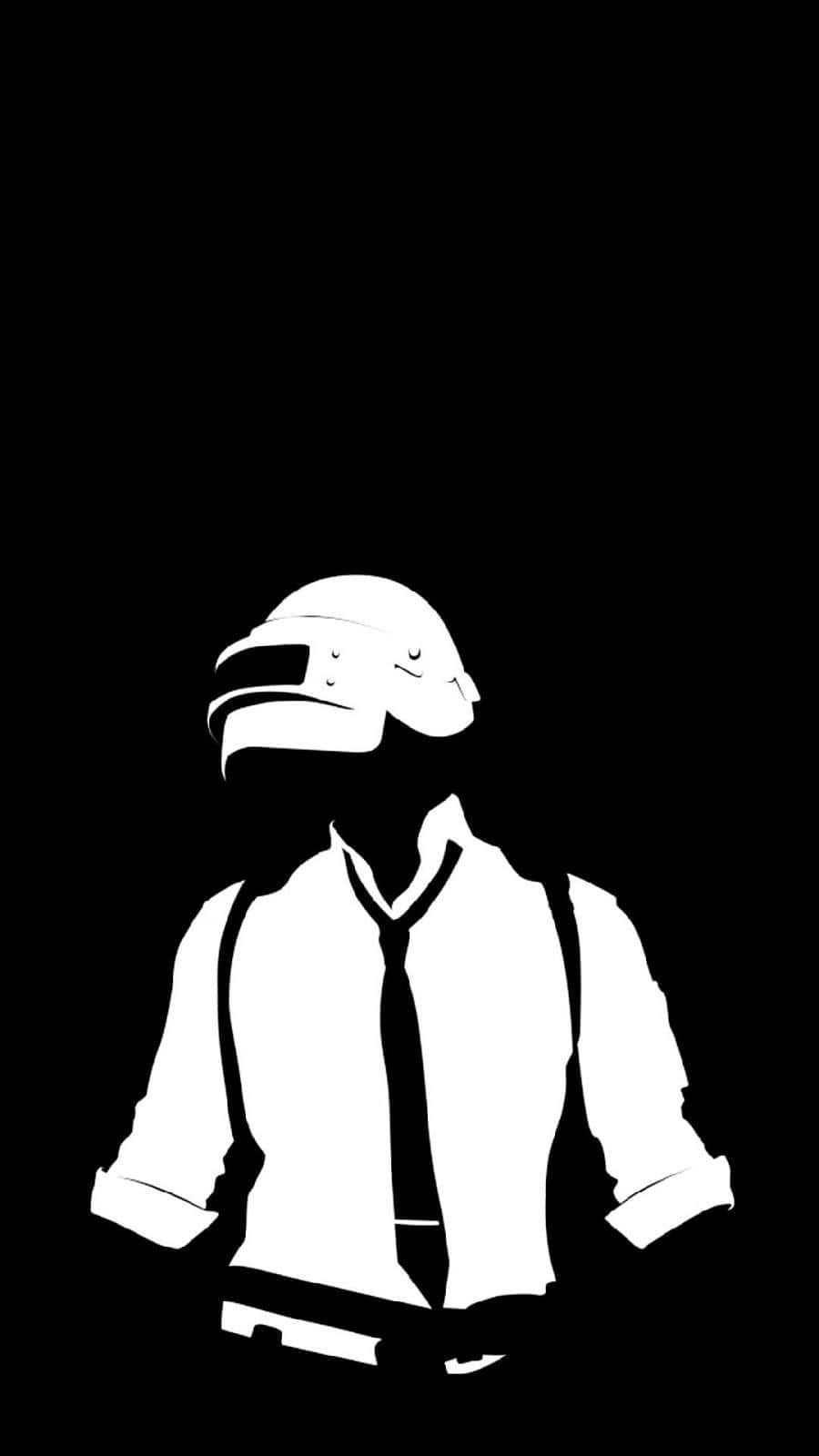 PUBG iPhone 黑白角色壁紙 壁紙 — 一個戴著頭盔和襯衫的人的鮮明白色剪影，站在純黑色背景前。
