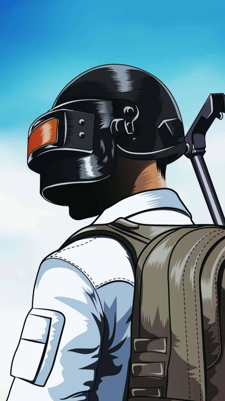 戴頭盔和背包的士兵背面，手持武器。