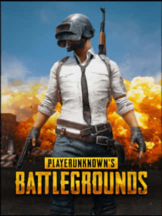 PUBG遊戲海報 壁紙 — 一名身穿戰鬥裝備的士兵在晴朗的藍天下，挑釁地站在熾熱的爆炸面前。