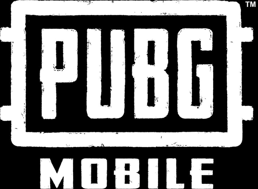 PUBG Mobile標誌黑白 壁紙 — 黑色背景上帶有磨損邊緣的粗體白色 PUBG MOBILE 標誌。