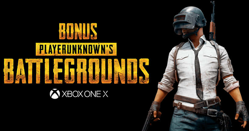 PUBG Xbox One X 額外促銷圖 壁紙 — 一名身穿戰鬥裝備的士兵在黑色背景前持步槍，並帶有發光黃色 PUBG Xbox One X 文字。