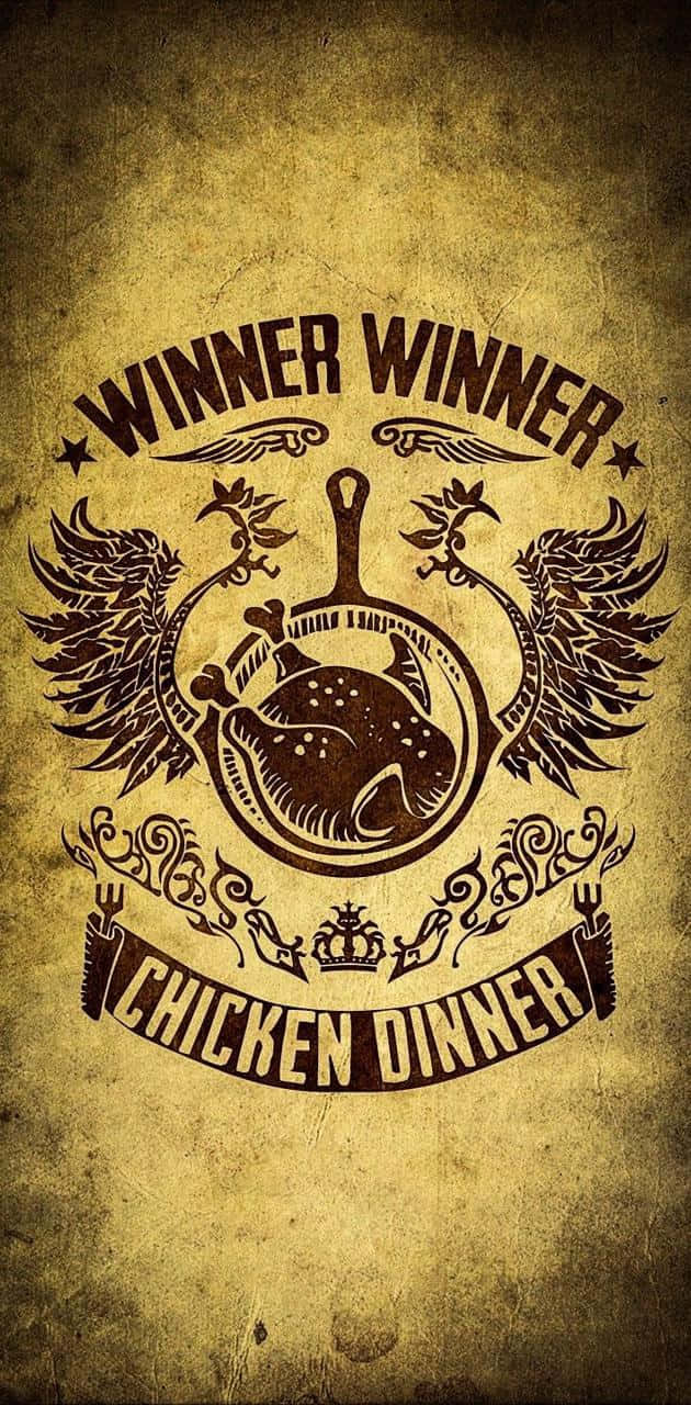 Winner winner chicken dinner 徽章，烤雞和翅膀，紋理背景。