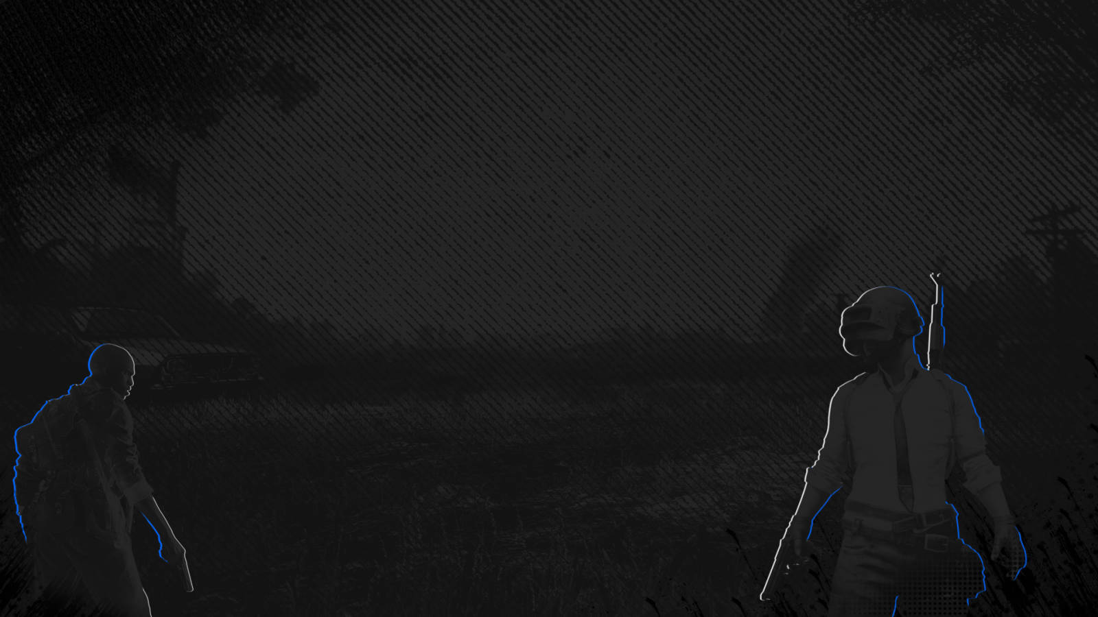 PUBG 黑色背景 壁紙 — 兩個帶有發光藍色輪廓的剪影人物，站在黑暗有紋理的田野中，背景是陰鬱的夜空。